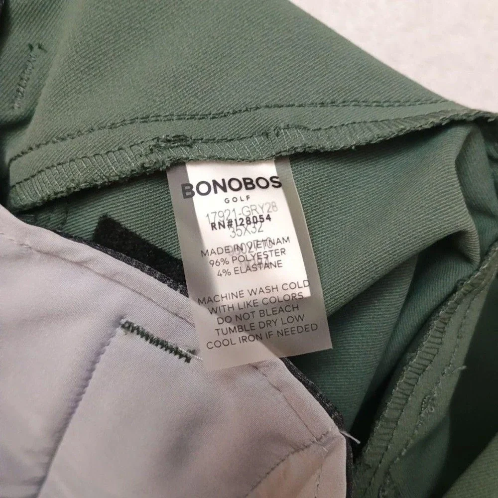 Bonobos Pants Men 35x32 Green Chino Slim Golf Highland Stretch Pockets Travel